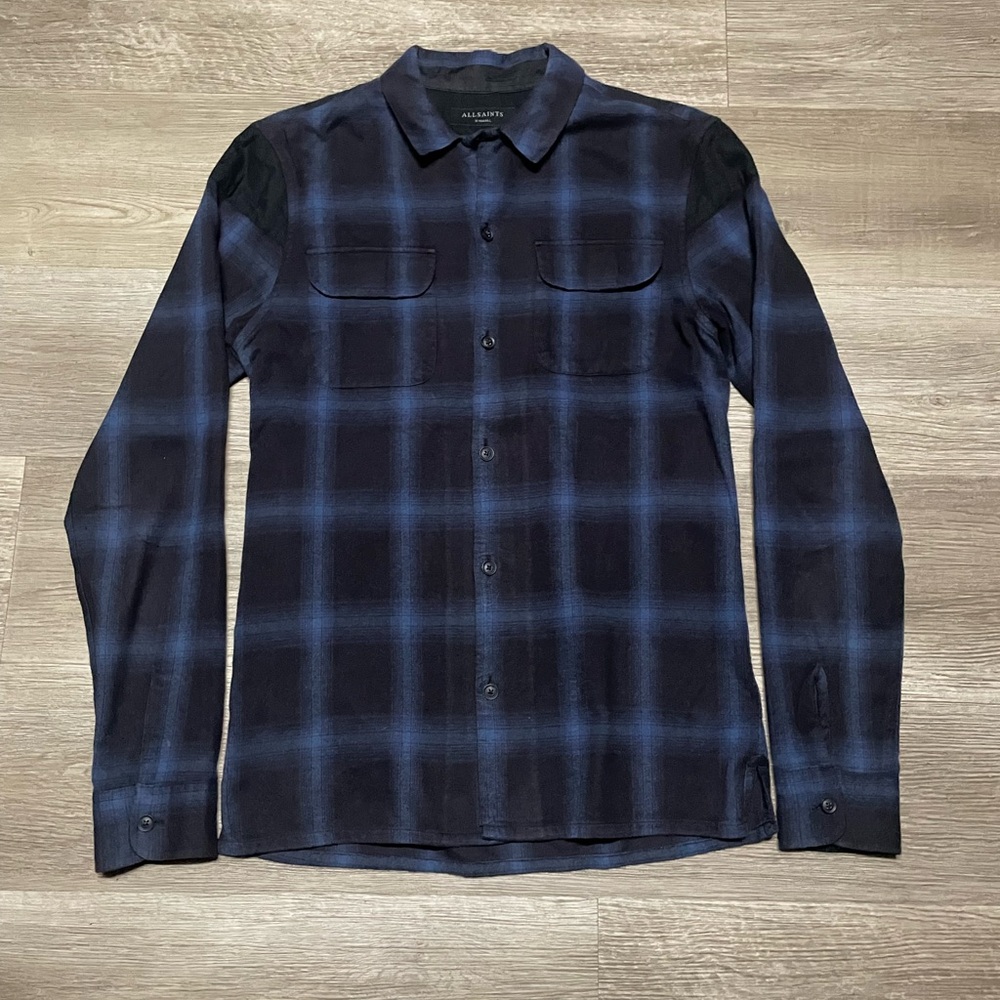 All Saints kapelle button up flannel blue/black new without tags